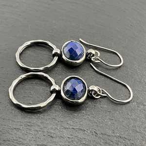 Boucles d'oreilles pendantes fantaisie vintage en argent sterling et lapis-lazuli, bijoux faits à la main avec pierres précieuses bleues, cadeau élégant pour femme - Product Image 3