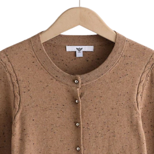 Chocolate <b>Brown</b> Soft Touch Cotton Rich Crew Neck <b>Cardigan</b> <b>Women</b> Long Sleeve Button Front Knitwear With Pockets For Wholesale Top - Product Image 6