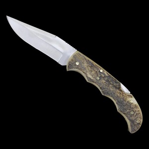 Couteau pliant en acier Damas de qualité supérieure, manche ergonomique en bois de cerf, lame à pointe tombante, étui en cuir, chasse, camping, survie, OEM - Product Image 1