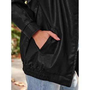 Chaqueta Bomber de cuero de gran tamaño de gamuza sintética para mujer 2025 moda de otoño patrón sólido trajes de invierno Y2K Tops - Product Image 4