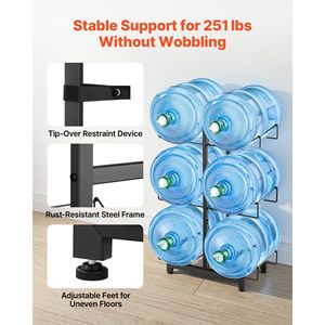 Support métallique robuste à 3 niveaux et double rangée pour 6 bouteilles de 3 à 5 gallons – Organisateur de bouteilles - Product Image 5
