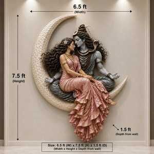 Escultura de Pared de Luna Creciente de la Diosa Parvati y el Dios Shiva, Hecha a Mano con Fibra de Vidrio, Arte Hindú Espiritual para Decoración de Interiores de Templos y Hogares - Product Image 5