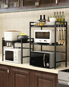 Double Tier Non-Folding Metal Standing Storage <b>Rack</b> for Microwave Oven Kitchen Use Modern Design Multifunctional <b>Shelf</b> Utensil - Product Image 4