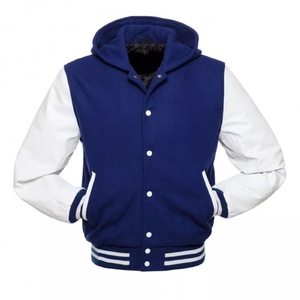 Men's Red Blue Varsity <b>Jacket</b> PU <b>Leather</b> Sleeve Preppy Style Turn-down Collar Button Closure Autumn Wear - Product Image 2