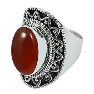 Anillo de Plata de Ley 925 Estilo Bohemio Oxidado con Gema de Cornalina Ovalada Genuina, Joyería para Uso Diario al por Mayor - Product Image 1