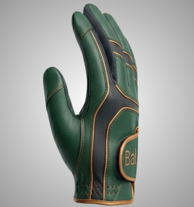 Golf Glove Right Hand Genuine Leather Non-Slip <b>Hook</b> And Loop Closure Unisex Green With Gold Stitching with Premium Packaging - Product Image 3