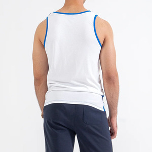 Débardeur sans manches pour homme, blanc et bleu, à blocs de couleur, col rond, séchage rapide, style sportif, coupe classique, pour l'été - Product Image 3