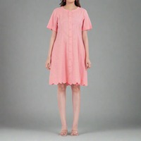 Robe d'été chic pour femme, rose, coupe droite, en coton tissé, boutonnée, mini, éco-responsable, respirante, qualité export