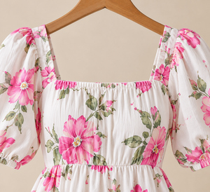 Sweet Floral Print A-Line Midi <b>Dress</b> With Square Neck Cap Sleeve <b>Elastic</b> <b>Waist</b> Loose Fit Breathable Woven Summer Casual <b>Dress</b> - Product Image 6