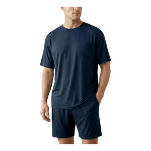 Conjunto de Camiseta de Cuello Redondo de Algodón de Color Sólido para Hombre con Bolsillo, Ropa Casual Transpirable de Verano, Manga Corta y Pantalones Cortos a Juego - Product Image 4