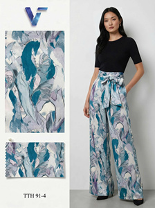 Tissu satiné imprimé floral TTH 91-7, 100% polyester, tissé léger, 150/160 cm, respirant, 60 GSM, matière pour pantalons pour femmes - Product Image 5