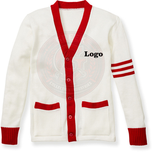 Cárdigan de punto blanco personalizado para hermandades y fraternidades, de algodón y forro polar, con logotipo griego bordado, suéter unisex con cuello en V y manga larga - Product Image 2