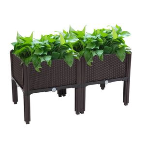 2 Pezzi di Contenitori per Piante da Giardino Componibili - Marrone - Product Image 1