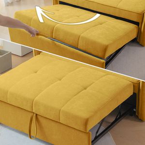 Divano Letto con Braccioli Regolabili in Tessuto Chenille Giallo, Presentato in Video, Divano a Due Posti Trasformabile - Product Image 4