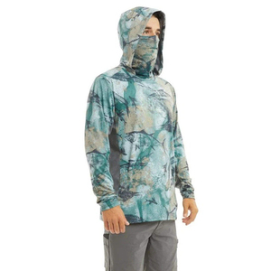 Customizable Men's UPF 50+ Sun Protection Long Sleeve Shirt Solid <b>Lightweight</b> <b>Hoodie</b> Mask for Summer Fishing Outdoor UV - Product Image 4