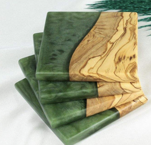 Handmade Wooden Coaster Set With Blue Resin Inlay Square Shape Home Decoration - Product Image 5