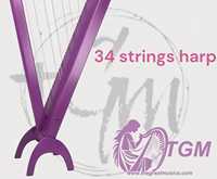 Harpe à leviers de grande taille à 36 cordes avec étui et clé de réglage, style vintage élégant, motif floral, instruments de musique, harpes