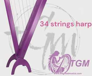 <b>Large</b> Size 36 Strings Lever Harp with Case & Tuning Key Elegant Vintage Style Floral Design Made Musical Instruments Harps - Product Image 2