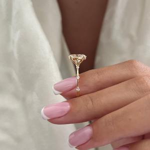 2 Carat Elongated Oval Diamond Nature Inspired <b>THIN</b> Engagement <b>Ring</b> in Yellow Gold , IGI Certified - Product Image 6