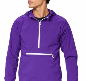 Unisex Purple Hooded Quarter-Zip Denim <b>Racer</b> <b>Jacket</b> Washed Quick Dry Breathable Polyester Winter Wear Regular Fit - Product Image 2