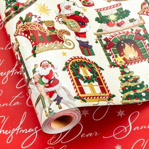 Rotolo di Carta da Regalo Reversibile Vintage con Babbo Natale a Cavallo, Design con Lettere Rosse per Caminetto, Nuove Forniture Natalizie - Product Image 2