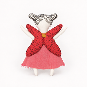 Poupée miniature en coton doux faite à la main, Fée Fantastique Pari à ailes rouges, cadeau pour filles et enfants - Product Image 3