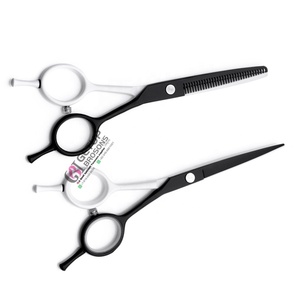Nouvelles Ciseaux de Coiffure Professionnels en Acier Inoxydable 4Cr13, Revêtement Poudre Blanc/Noir, Poignée en Céramique Droitière, Logo Personnalisé, pour la Beauté - Product Image 1