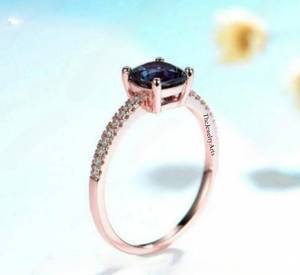 Alexandrite Engagement Ring Rose Gold Vintage <b>Unique</b> Engagement Ring Art Deco Wedding Ring <b>For</b> Women, Cushion Cut Ring <b>for</b> <b>Her</b> - Product Image 3
