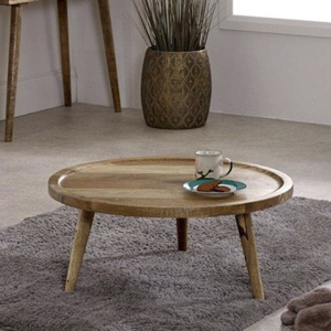 Mesa de Centro Redonda Baja de Madera de Mango Ligera Hecha a Mano con Superficie Plegable Resistente para Sala de Estar, Oficina, Cafetería o Uso Comercial - Product Image 3