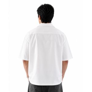 T-shirts à manches courtes pour hommes, coupe classique, blanc, col à capuche, 100% coton, 240g, streetwear décontracté, logo imprimé, boutons, vente en gros - Product Image 2