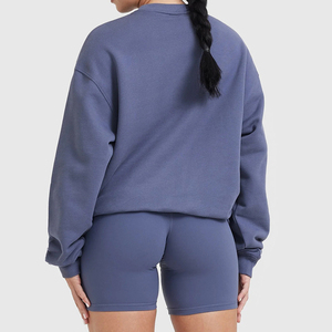 เสื้อสเวตเชิ้ตคอกลมโอเวอร์ไซส์สำหรับผู้หญิง สีพื้น ไหล่ตก แขนยาว ผ้าถัก ผ้าฝ้าย ใส่ได้ในฤดูใบไม้ร่วง - Product Image 6