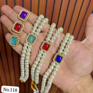 Conjunto de collar de diseñador de moda de 3 delineadores de alta calidad, joyería de moda india para mujeres y niñas, ropa de fiesta - Product Image 1