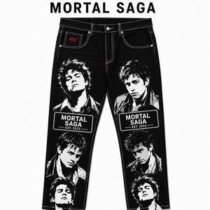 MORTAL SAGA Pantalones Formales de Algodón y Lona Desgastados para Hombre, de Cintura Media, con Estampado Rasgado, Estilo Invernal, Cierre de Botones, Peso Medio - Product Image 4