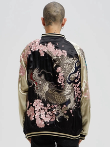 เสื้อแจ็คเก็ตบอมเบอร์พรีเมียมดีไซน์สำหรับผู้ชาย รุ่นซูกะจัง ของที่ระลึกสุดหรู แฟชั่นสตรีทไฮเอนด์ ลายฟีนิกซ์สี่ตัว ผ้าแคนวาสแบบกลับด้านได้ - Product Image 2