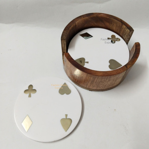 ที่รองแก้วไม้สีขาวทำด้วยมือพร้อมชุดไพ่โป๊กเกอร์สำหรับงานเลี้ยงค็อกเทลปาร์ตี้คนรักวิสกี้หรืออุปกรณ์เสริมโต๊ะเกม - Product Image 5