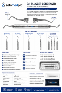 เครื่องมืออุดฟันสเตนเลสสตีลแบบมีฟันเลื่อยและไม่มีฟันเลื่อย รุ่น Professional Dental 0/1 ยี่ห้อ OEM Zetomed Pro - Product Image 2