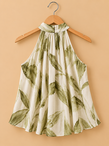 Camicetta da donna in chiffon con scollo all'americana, senza maniche, con stampa floreale, plissettata, vestibilità ampia, top casual primavera estate - Product Image 2