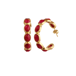 Pendientes de Aro Ovalados Facetados de Rubí - Pendientes de Diseño Chapados en Oro para el Amor - Piedra Preciosa Hecha a Mano - Regalo de Piedra de Nacimiento de Julio para Ella - Product Image 2