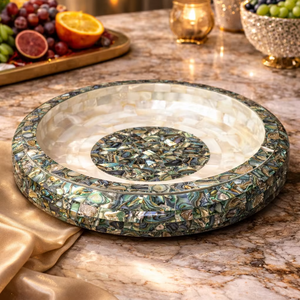 ชามผลไม้หินอ่อนทำมือรักษ์โลก ประดับเปลือกหอยเป๋าฮื้อ ดีไซน์หรูหราทันสมัย ชามหินตกแต่งสำหรับห้องครัวและโต๊ะอาหาร - Product Image 1