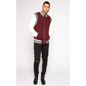 Chaqueta Varsity Marrón y Blanca para Hombre, Cierre de Cremallera, Cuello Camisero, Chaqueta Bomber Informal para Otoño - Product Image 5
