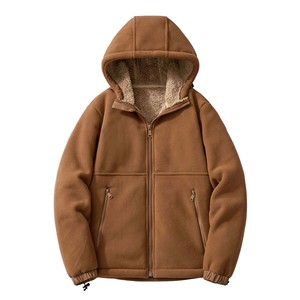 Veste en polaire à capuche vert olive pour homme Coupe classique Coupe-vent Veste décontractée d'hiver avec poches zippées et doublure en sherpa - Product Image 5