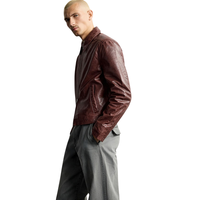 Blouson Homme en Cuir Véritable Bordeaux Style Streetwear Col Chemise Fermeture Éclair Devant Coupe Courte Premium Minimaliste OEM Vêtement d'extérieur Décontracté Tendance