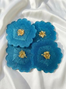 Classic Eco-Friendly Stone <b>Coasters</b> Flower Epoxy Resin <b>Coasters</b> with Holder <b>Set</b> Molds <b>Coaster</b> Plate Crafts byDiameter Glam Style - Product Image 3