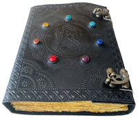 Carnet de notes et de croquis fait main en cuir, gaufré, thème Sirène Fantastique, avec sept pierres, Grimoire, Cadeau