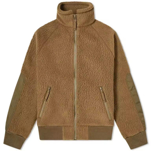 OEM High Quality Solid Brown Color Sherpa <b>Fleece</b> <b>Jacket</b> Breathable Fabric Stand Collar Zipper Style Sherpa <b>Jacket</b> For Winter Use - Product Image 1