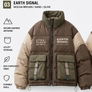 Veste matelassée personnalisable marron moka, olive sable, doudoune utilitaire coupe-vent épaisse pour homme à col montant - Product Image 4