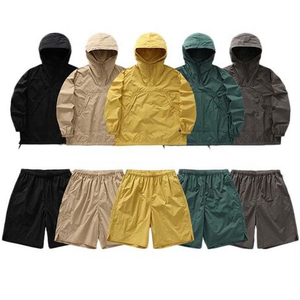 OEM/ODM Logo Printed Plus Size 100% Cotton Half Zip Jacket 2 Piece <b>Set</b> Elastic Drawing Shorts Jogging Suit Men Solid Short <b>Set</b> - Product Image 6