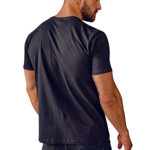 T-shirt à manches courtes col en V pour homme, 100% coton, coupe ajustée, jersey décontracté, couleur unie, noir - Product Image 2