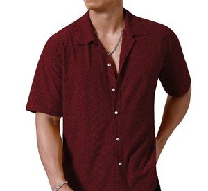 Chemise décontractée pour homme à manches courtes, respirante, à motif de points, col rabattu, en coton pour l'été - Product Image 3