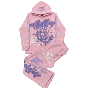 Ensemble sweat à capuche et pantalon de survêtement en coton personnalisé, coupe oversize, imprimé graphique streetwear, tenue de jogging épaisse pour hommes et femmes - Product Image 1